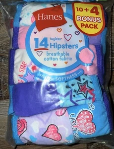 Hanes ~ Girls Hipsters Tagless 14-Pair Underwear No Ride Up Multicolor ~ Size 6 - Picture 1 of 3