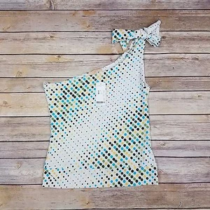 Forever 21 Womens M White Colored Polka Dots 1 Shoulder Top NEW - Picture 1 of 6