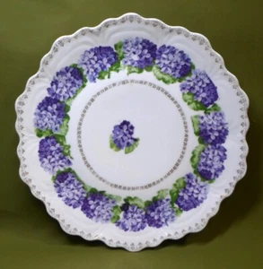 Antique ZS & Co CAKE PLATE PURPLE VIOLETS Garland Zeh Scherzer Bavaria Porcelain - Picture 1 of 7