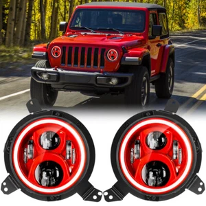 2PCS Red Round LED Headlights DRL Halo For Jeep Wrangler JL Gladiator JT 2018-24 - Picture 1 of 10