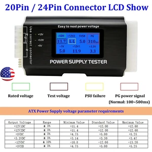 Tester zasilania PC Komputer LCD 20/24 Pin 4 zasilacze ATX BTX ITX SATA HDD Cyfrowy - Zdjęcie 1 z 12