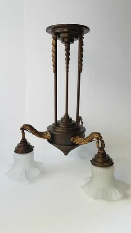 Antique French Empire Bronze copper eagle Chandelier lamp glass shades Cover