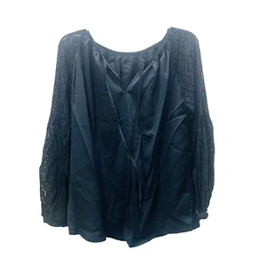 Blusa para mujer mediana negra con cuello en V de poliéster manga larga - Imagen 1 de 9