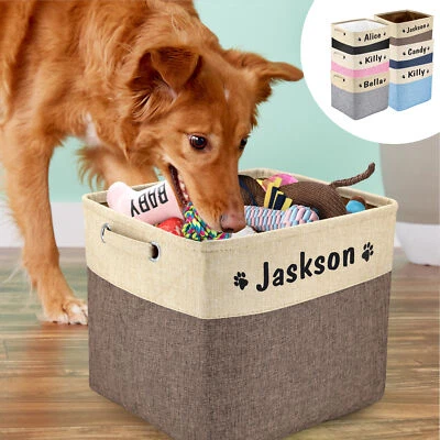 Personalized Name Text/Logo Dog Toy Storage Box Large Foldable Organizer Pets - Image 1 of 4