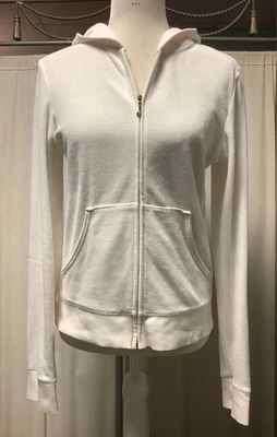 Juicy Couture Cream Velour Zip-Up Hoodie Sweatshirt S/M - Image 1 of 4