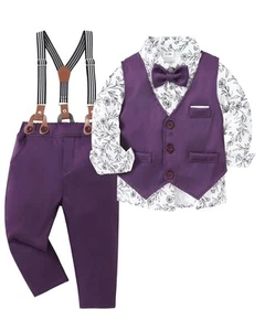 Toddler Boy Suit Formal Wedding Outfits Gentleman Clothes Long Sleeve Shirt +... - Picture 1 of 9