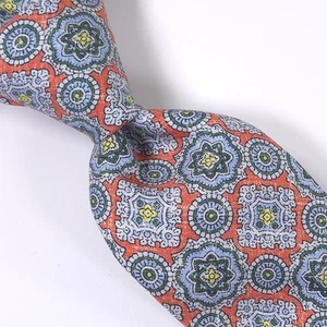 JOS A BANK RESERVE Tie 100% Silk, Geometric Medallion, Blue & Orange, Italy Made - Picture 1 of 12