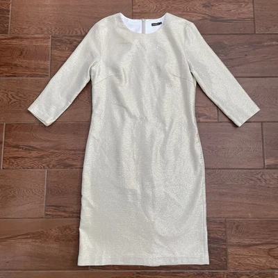 Vestido Jersey J McLaughlin Mujer M Marfil Crema Metálico Manga 3/4 Vaina Elastizado Foto 1 de 4