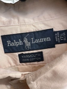 Ralph Lauren Yarmouth cotton Shirt Men 17 32/33 Peach Long Sleeves Button Down - Picture 1 of 10
