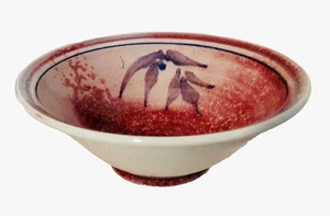 Japanische Arita Ware Keramik Schüssel rot mit lila Blumen 2,5" Höhe 6" Breite Vintage gestempelt - Bild 1 von 6