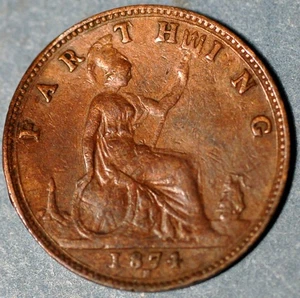 Great Britain Farthing 1874 H KM# 753 - Picture 1 of 2