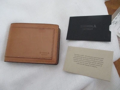 Cartera plegable Shinola Detroit de cuero genuino color tostado coñac EE. UU. 4,5x3,25" Foto 1 de 4