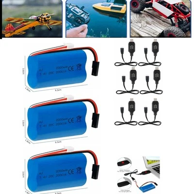3x 2000mAh 7.4V Lipo Akku 5500-2P Stecker mit USB Ladegerät für RC Aircraft Auto - Bild 1 von 4