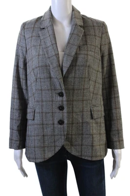 Blazer para mujer Anne Fontaine gris a cuadros lana cuello manga larga talla 42 Foto 1 de 4