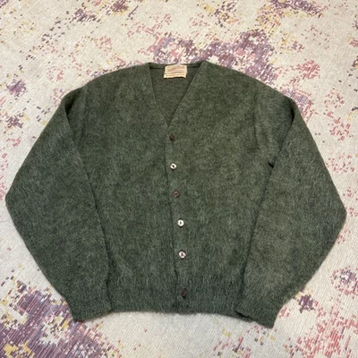 Vintage 60s Mohair Wool Cardigan Olive Green Kurt Cobain Grunge M/L - Image 1 of 4