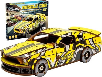 3D Wooden Puzzles – Yellow Muscle Car Model Building Kits - Adult 15+ 162 Pieces - Image 1 of 3