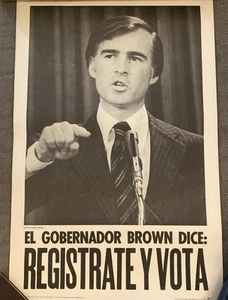 Cartel Gobernador Jerry Brown Demócrata 35” X 23” ORIGINAL 1978 Español ¡¡RARO!!! - Imagen 1 de 15