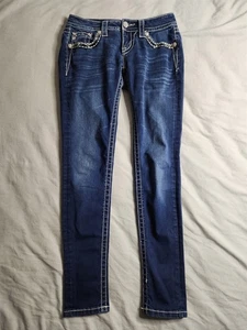 Pantalones de mezclilla Miss Me súper ajustados para mujer talla 26x30 lavado oscuro tiro bajo grunge punk NUEVO - Imagen 1 de 10