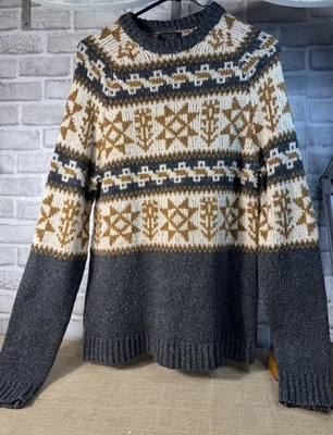 Suéter Tejido ZARA MAN Fair Isle Gris Tostado Patrón Nórdico Cuello Redondo Talla M Foto 1 de 4