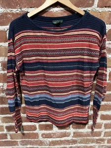 Lauren Ralph Lauren Cotton Linen Blend Red Blue Striped Large Womens - Picture 1 of 4