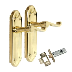 Brass Finish Ashford Style Ashworth Scroll Interior Door Handles Lever Latch + - Picture 1 of 10