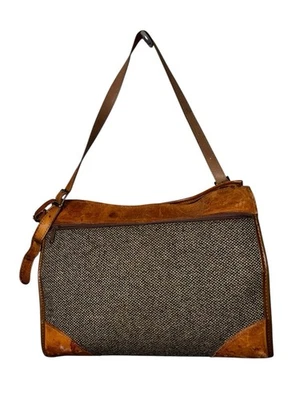 Bolso de hombro Hartmann vintage de cuero marrón y tweed bolso de viaje para llevar Foto 1 de 4