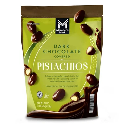 BRANDED Member's Mark Dark Chocolate Covered Roasted Pistachios, 22 Ounce