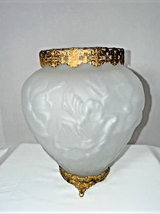 Elegante Jugendstil Tiffin Satin Glas Vase Messing Ormolu Beschläge Mohn Design - Bild 1 von 8