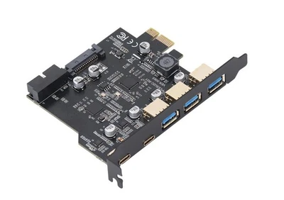 USB 3.2 Gen1 PCIe Erweiterungskarte 19-polig für Frontpanel 2 USBC 3 USBA 5Gbps - Bild 1 von 4