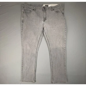 Volcom Vorta Slim Straight Jeans Mens 42 Gray Crinkle Wash Raw Hem - Picture 1 of 9