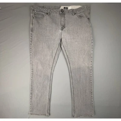 Volcom Vorta Slim Straight Jeans Mens 42 Gray Crinkle Wash Raw Hem - Image 1 of 4