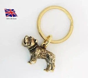 Solid Brass Dog Bulldog Keychain Keyring - Foto 1 di 4