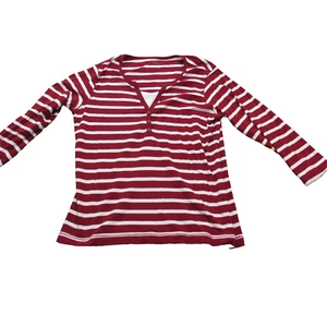 VAN HEUSEN Damen Top V-Ausschnitt 100% Baumwolle weinrot-weiß gestreift Größe Large - Bild 1 von 8