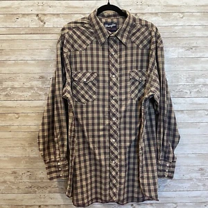 Camicia alta vintage Wrangler uomo 18x36 quadri perle a scatto X code lunghe taglio cowboy - Foto 1 di 9