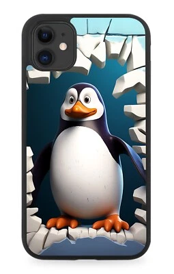 Funny Cartoon Penguin Breaking Free Design Rubber Phone Case Novelty Fun CV68 - Image 1 of 2