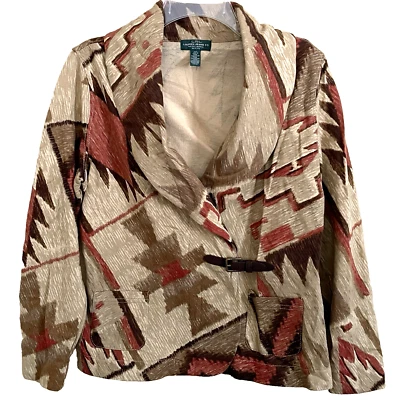 Chaqueta Ralph Lauren Tribal Azteca Occidental Para Mujer Mediana Pequeña PM Cuello Chal Foto 1 de 4