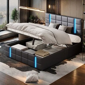Boxspringbett Polsterbett 160x200cm Doppelbett mit Stauraum Lattenrost LED&USB - Bild 1 von 11