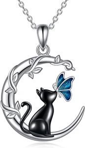 Katze Schmetterling Halbmond Mond Halskette 925 Sterling Silber Geschenke für Frau Mama Frauen - Bild 1 von 6