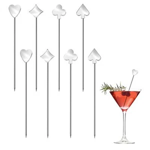 Cocktail Picks - Silver Reusable Stainless Steel Picks 8pcs Bloody Mary Tooth... - Picture 1 of 6