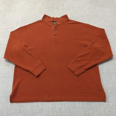 Vtg LL Bean Waffle Polo Shirt Mens XL Thermal Henley Hiking Outdoor Orange Y2K - Image 1 of 4