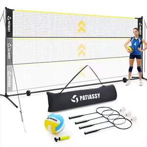 Volleyball Badminton Net Set 17ft Portable Volleyball Net w/ Poles Rackets Ball - Picture 1 of 7