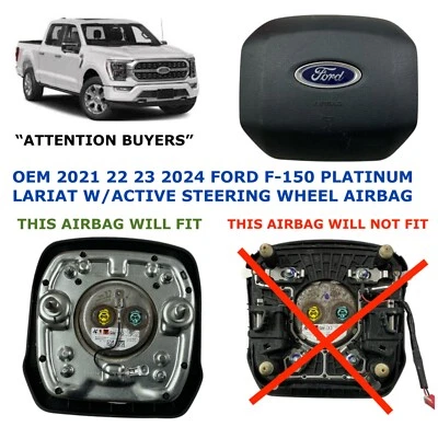 2021 2022 2023 Ford F-150 PLATINUM W/ACTIVE steering wheel airbag BLACK - Image 1 of 4