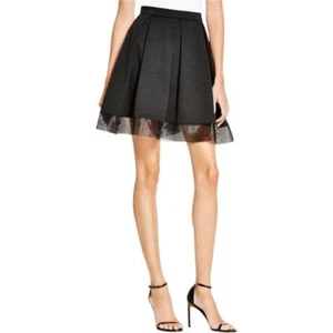AQUA $88 Retail Price Black Mixed Media MINI PLEATED SKIRT Sheer Trim SZ S NWT - Picture 1 of 2