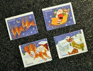 2012USA #4712-4715 Forever Santa & Sleigh Christmas Set 4 Booklet Singles  Mint