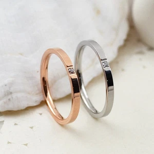 2mm Silver/Rose Gold 18K Plated CZ Band Women Titanium Steel Tail Ring Size 3-10 - Picture 1 of 8