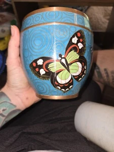 Authentic French Fabienne Jouvin Cloisonne Enameled Copper Covered Butterfly Jar - Bild 1 von 8
