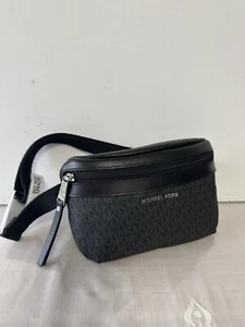 MICHAEL KORS SIGNATURE FANNY PACK BELT BAG BLACK LOGO /SILVER - Picture 1 of 19