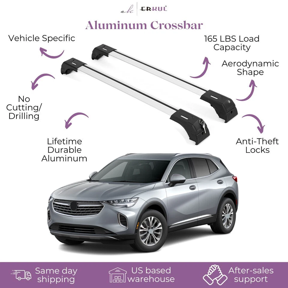 Se adapta a Buick Envision 2021-2026 con rieles empotrados 2 piezas barras transversales para portaequipajes de techo 165 libras Foto 1 de 4