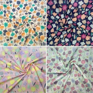 Polycotton Fabric Lineart Floral Flowers Butterflies Butterfly Drawn Tulip - Picture 1 of 5