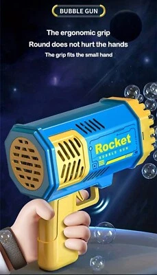 Blue Bubble Gun 40 Holes With Light Rocket Bubbles Shooter Outdoor Gift   - Image 1 of 3